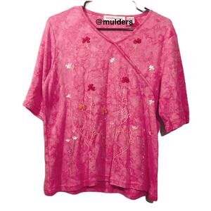 Vintage Victoria Jones Flower Embroidery Pink Tie Dye Shirt